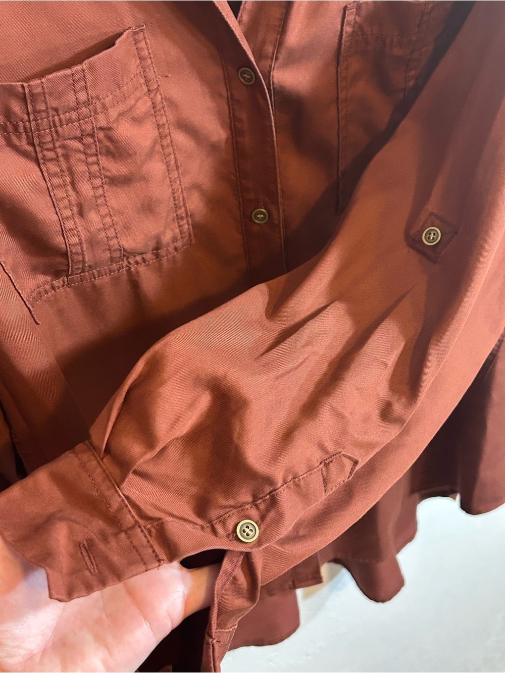 Westbound Brown Solid Lyocell Woven Button-Up Collared Shirt Pockets XL - Picture 4 of 6